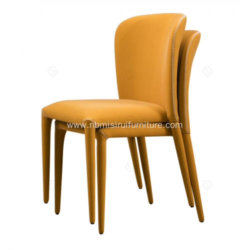 Italian minimalist yellow velvet saddle leather chairs